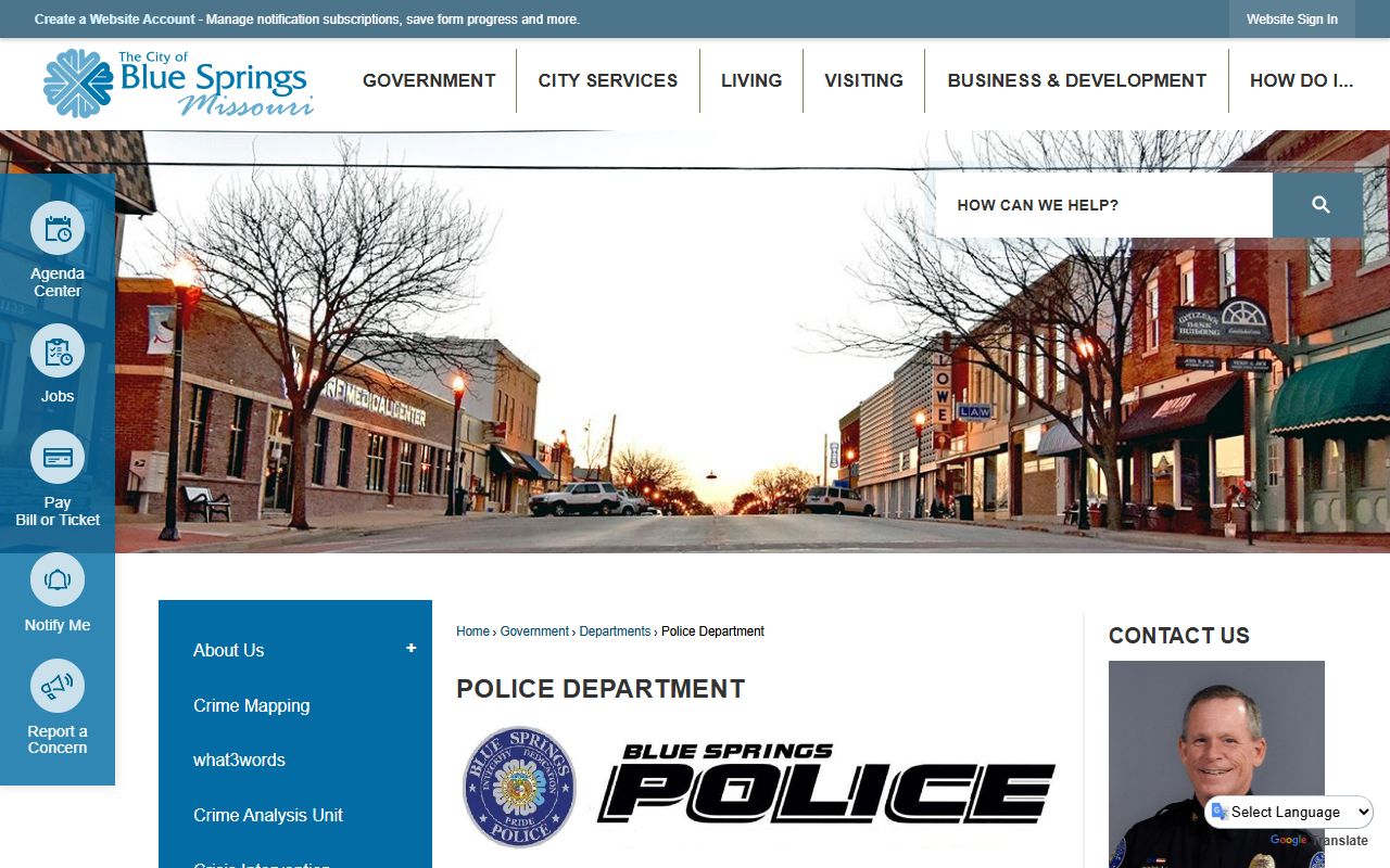 Blue Springs Police Department page for released inmates information