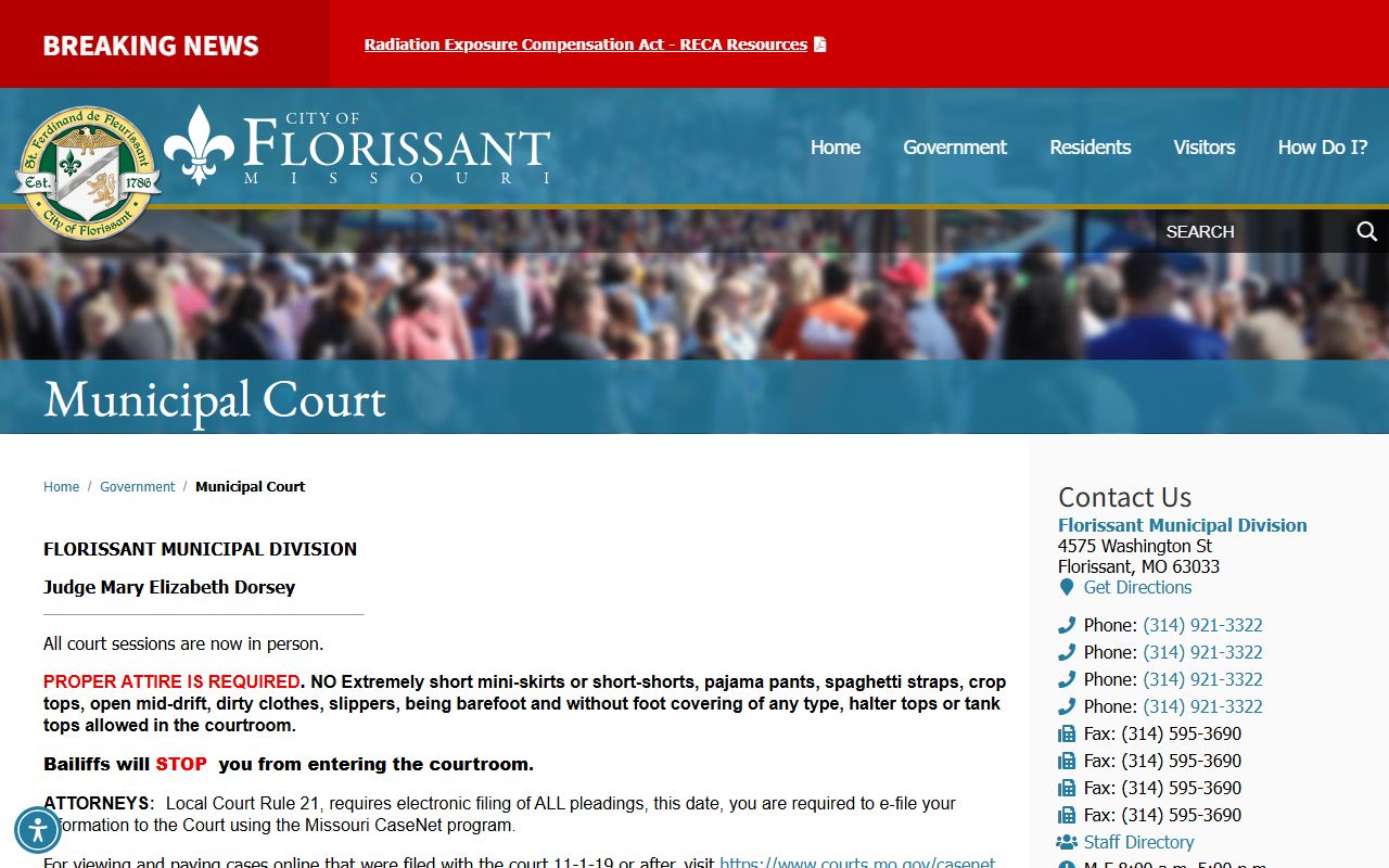 Florissant Municipal Court page for released inmates case records