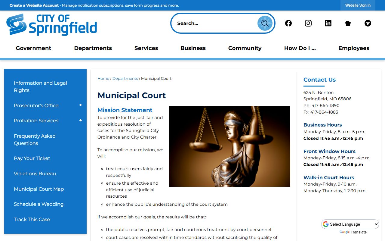 Springfield Municipal Court information for released inmates records