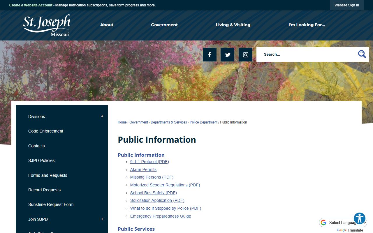St. Joseph police public information page for released inmates records