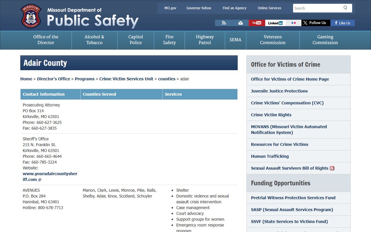 Adair County released inmates victim notification services