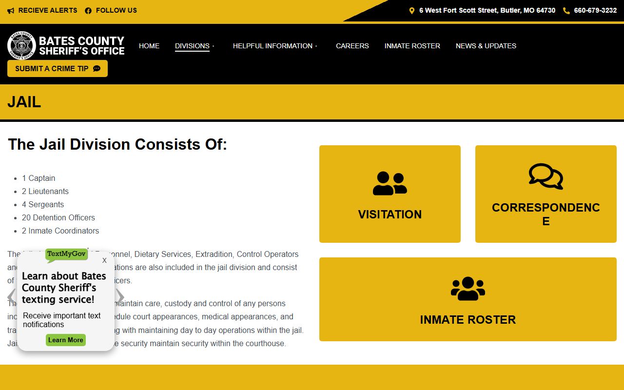 Bates County jail division released inmates records