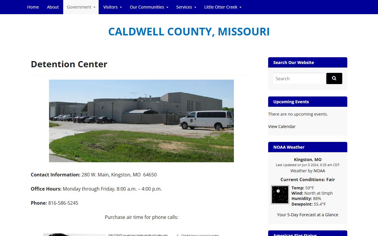 Caldwell County Missouri detention center released inmates records