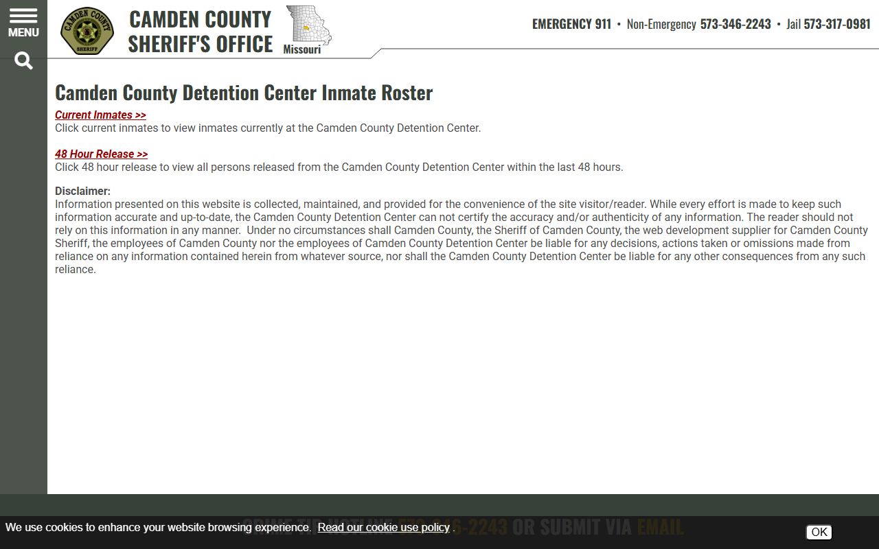 Camden County Missouri inmate roster for released inmates search