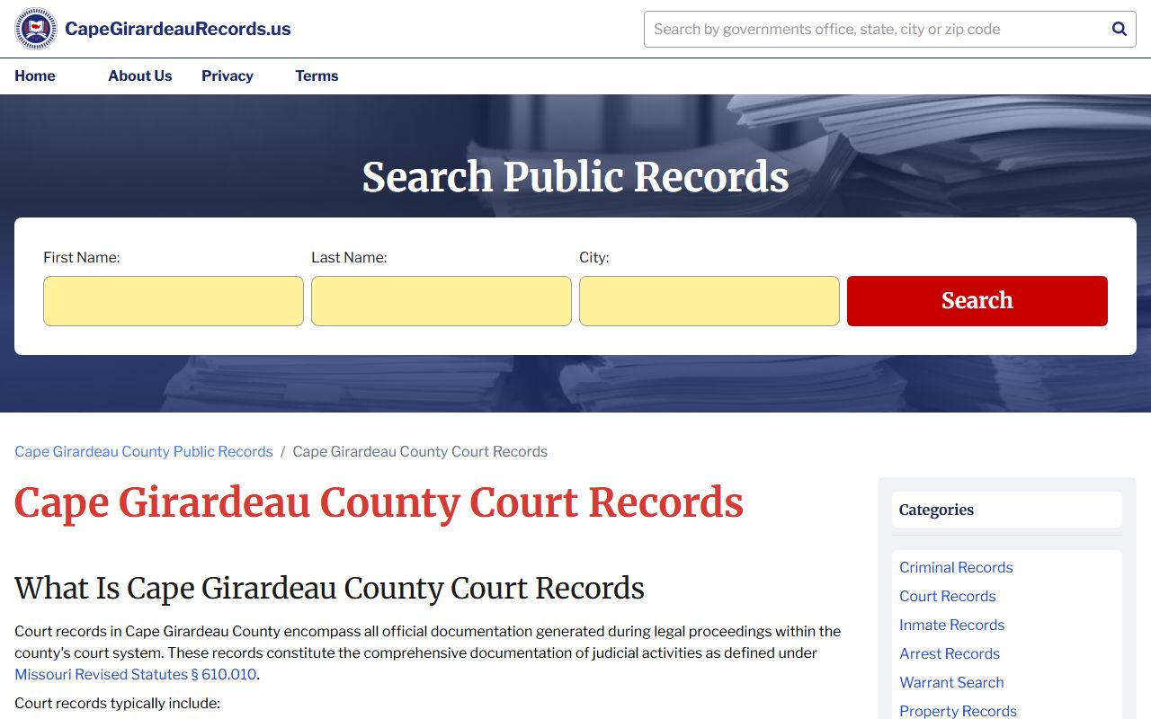Cape Girardeau County Missouri court records for released inmates cases