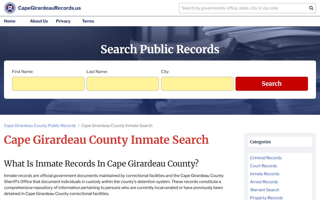Cape Girardeau County Missouri inmate search guide for released inmates