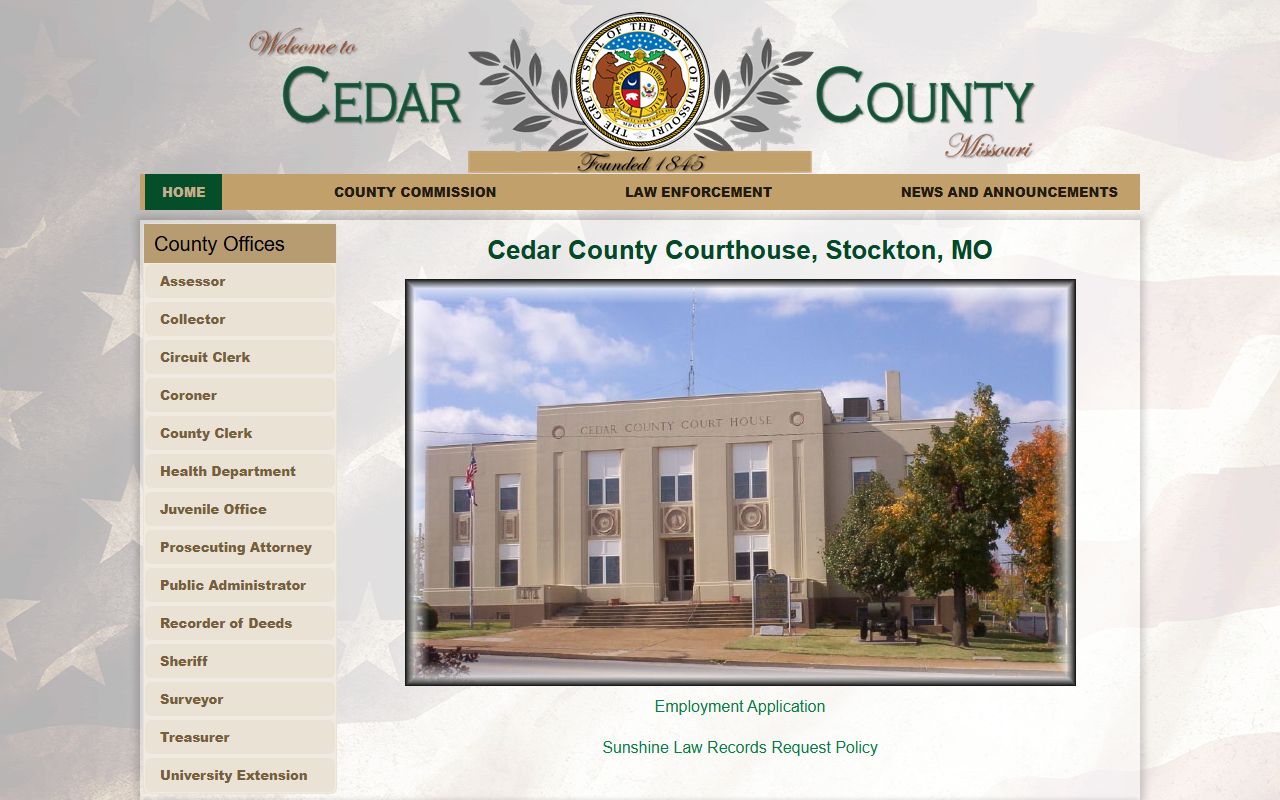 Cedar County Missouri government website for released inmates information