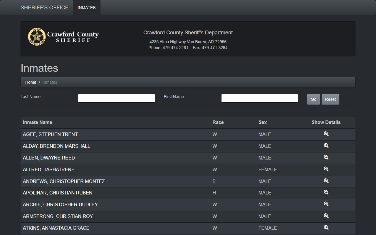 Crawford County released inmates official inmate roster