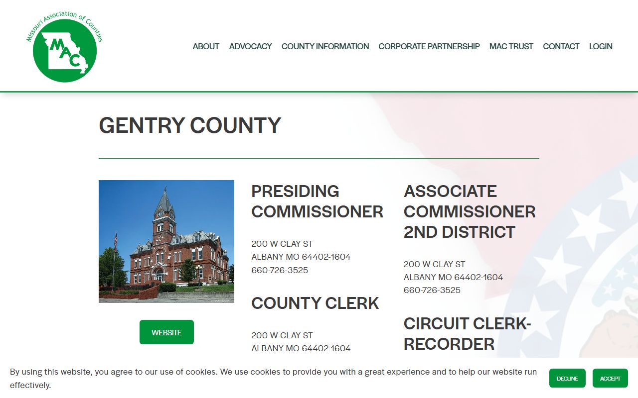 Gentry County Missouri directory released inmates county offices