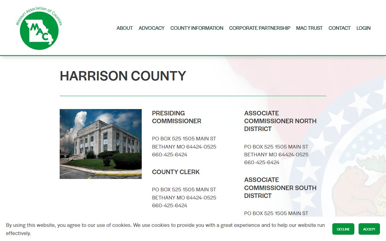 Harrison County Missouri directory released inmates county offices