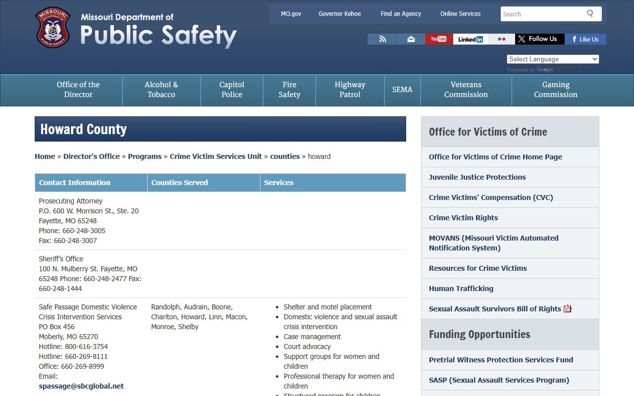 Howard County DPS victim services released inmates