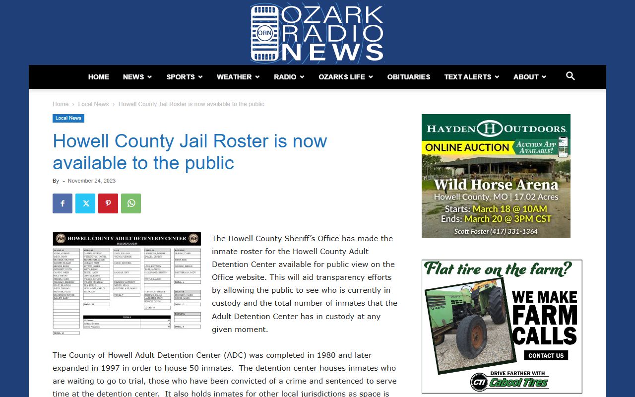 Howell County jail roster news released inmates