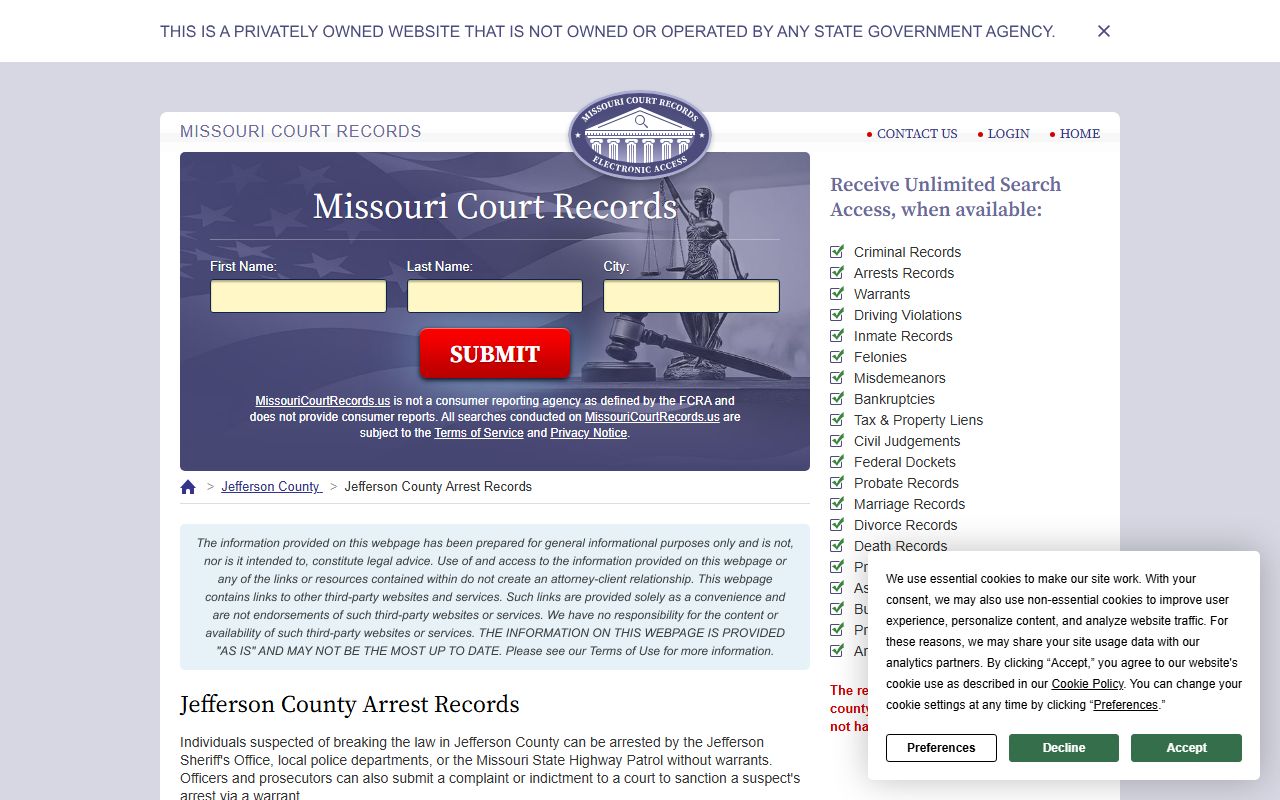 Jefferson County Missouri arrest records for released inmates lookup