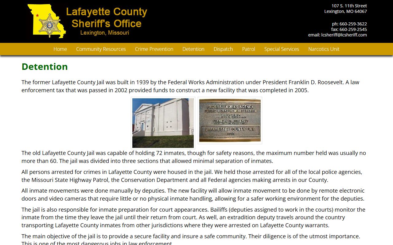 Lafayette County released inmates detention center information