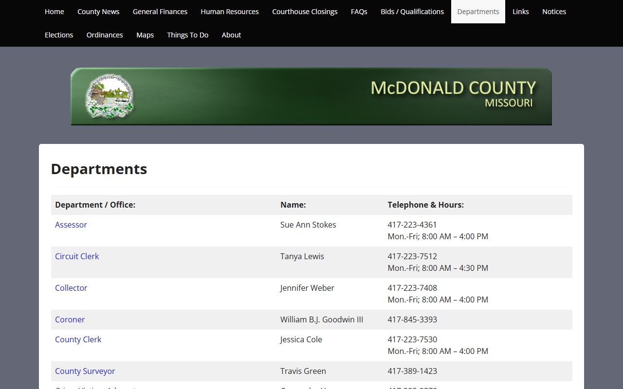 McDonald County released inmates government departments page