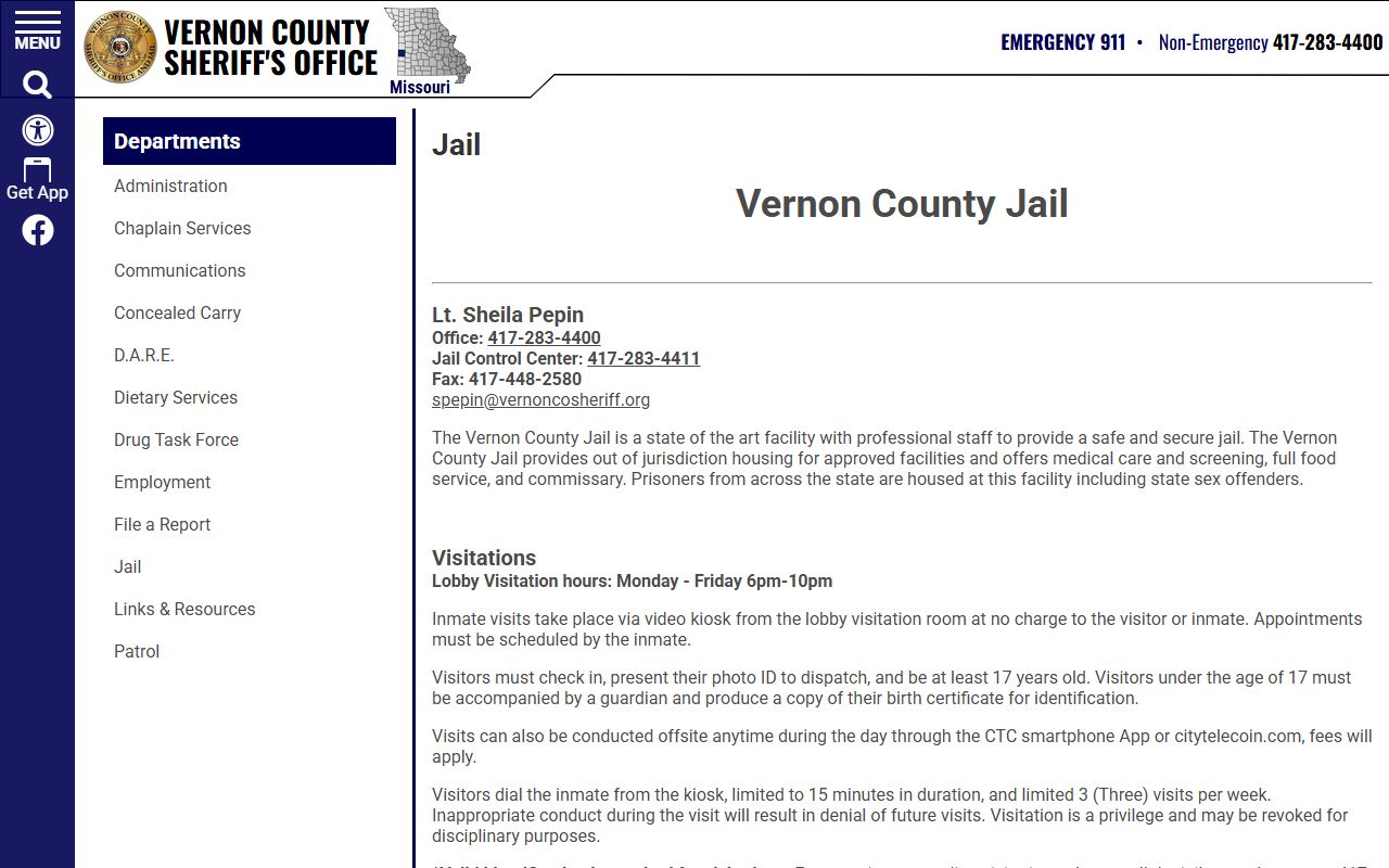 Vernon County released inmates Sheriff's jail page