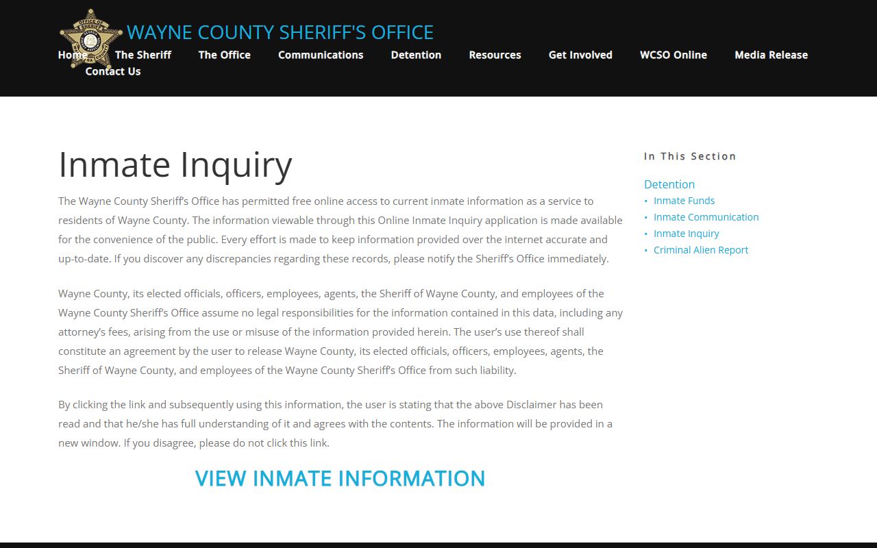 Wayne County released inmates online inmate inquiry system