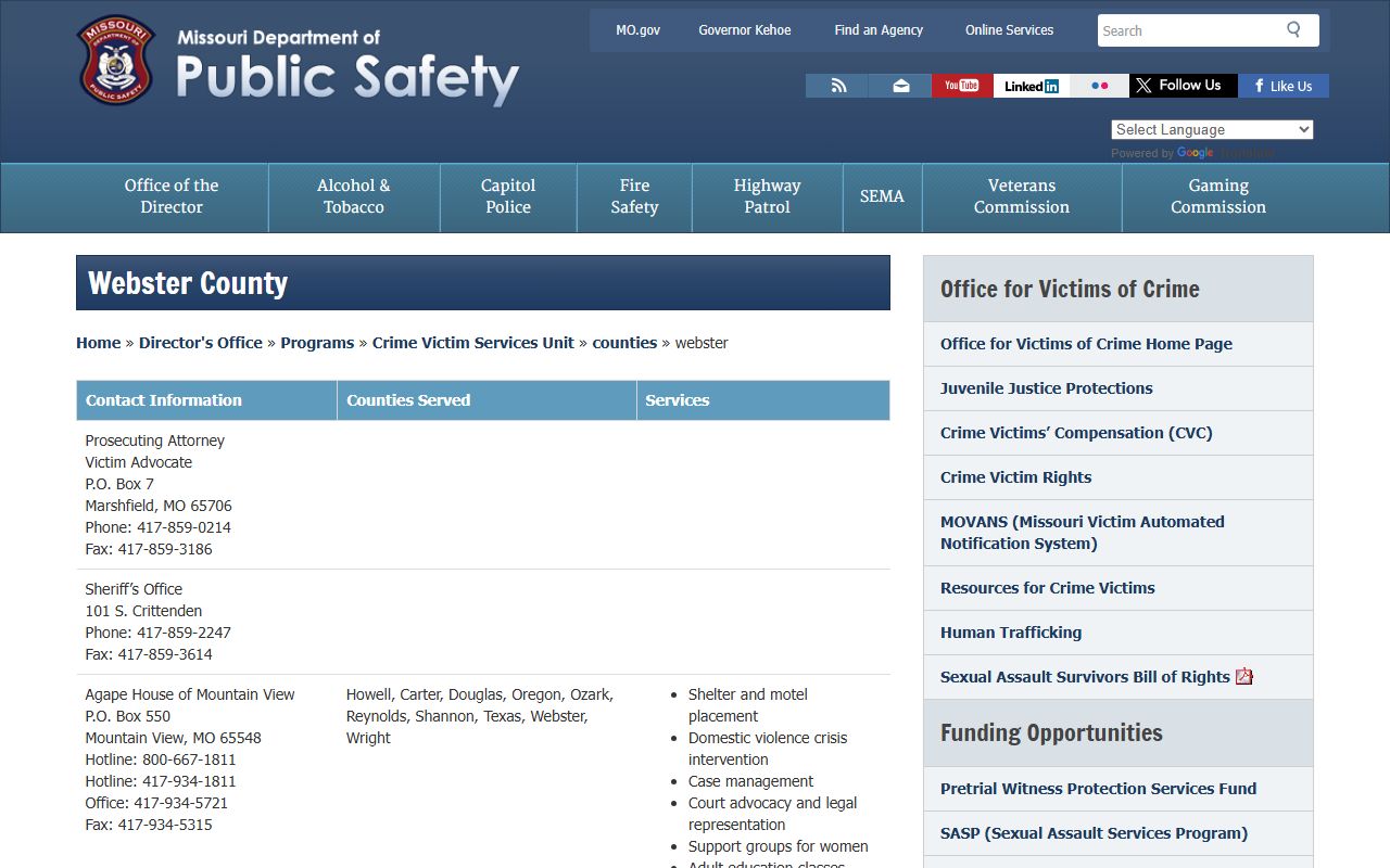Webster County released inmates DPS victim services