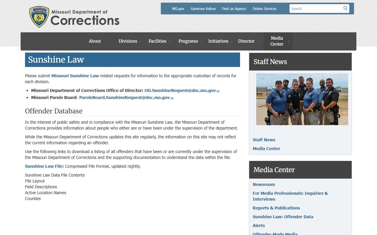 Missouri Department of Corrections portal for released inmates search