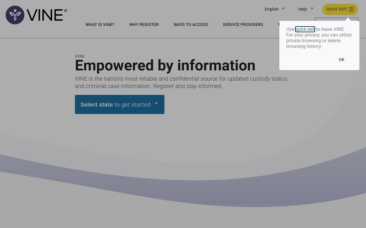 VINELink victim notification system for Missouri released inmates tracking